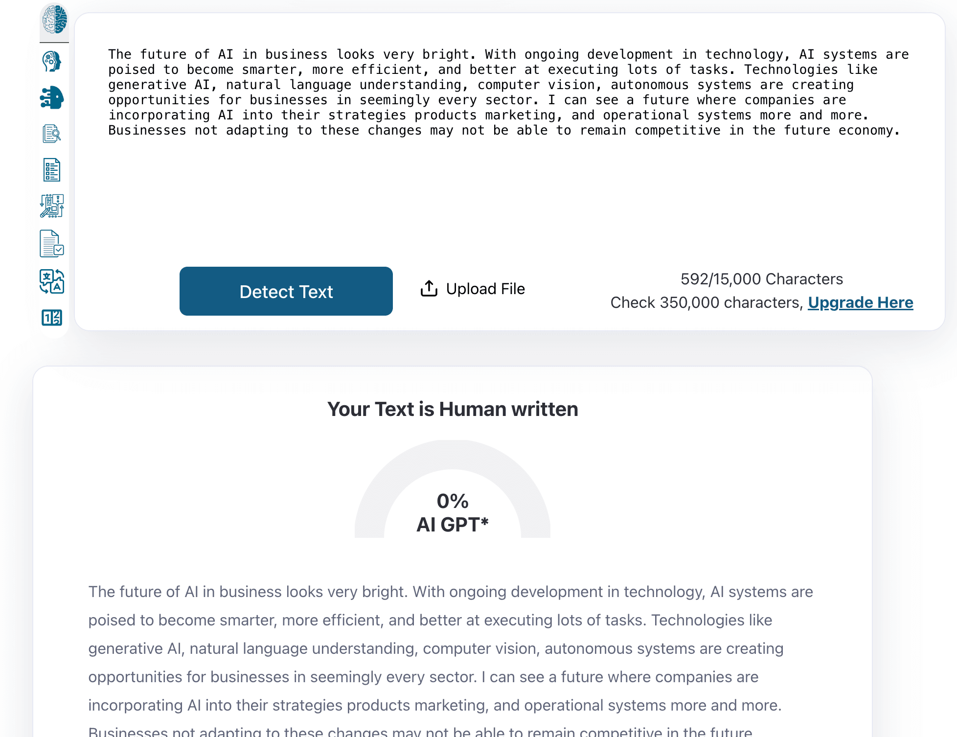 ZeroGPT AI detector showing 0% AI and Your Text is Human written after running the same paragraph through the AITextTools ZeroGPT humanizer
